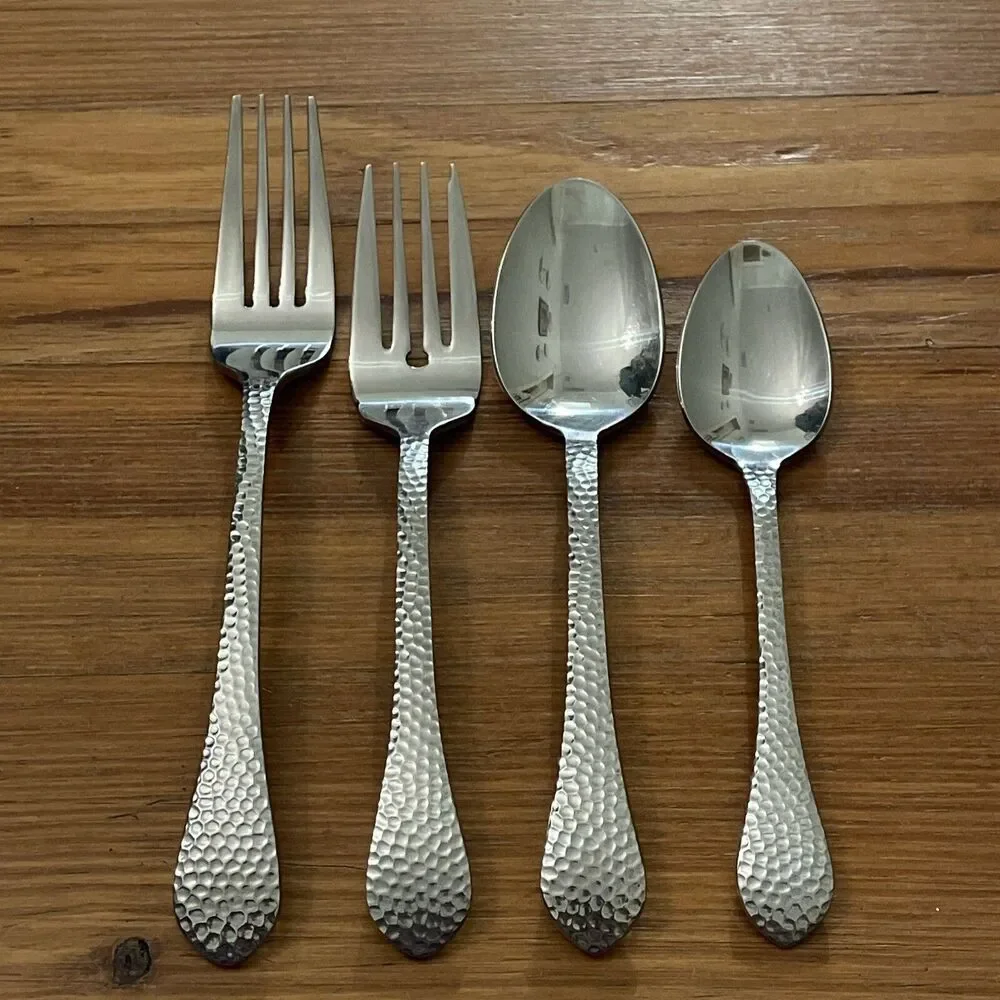 Towle America Hammered Stainless Flatware 4 PC Lot Forks and Spoons